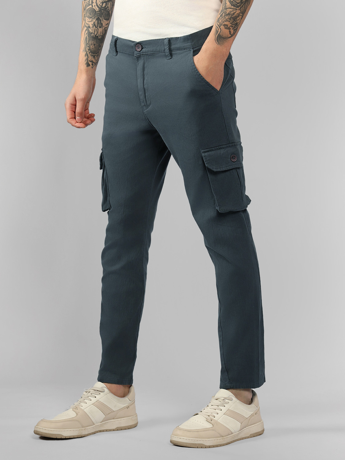 Image of Dennis Lingo Slim Fit Men Grey Trousers