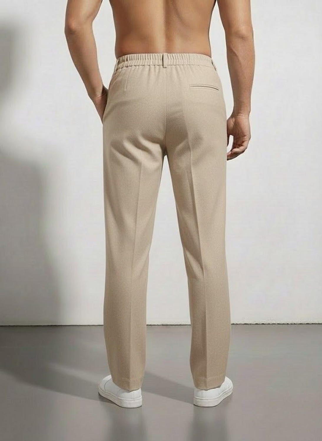 Image of Smowkly Straight Fit Men Beige Trousers