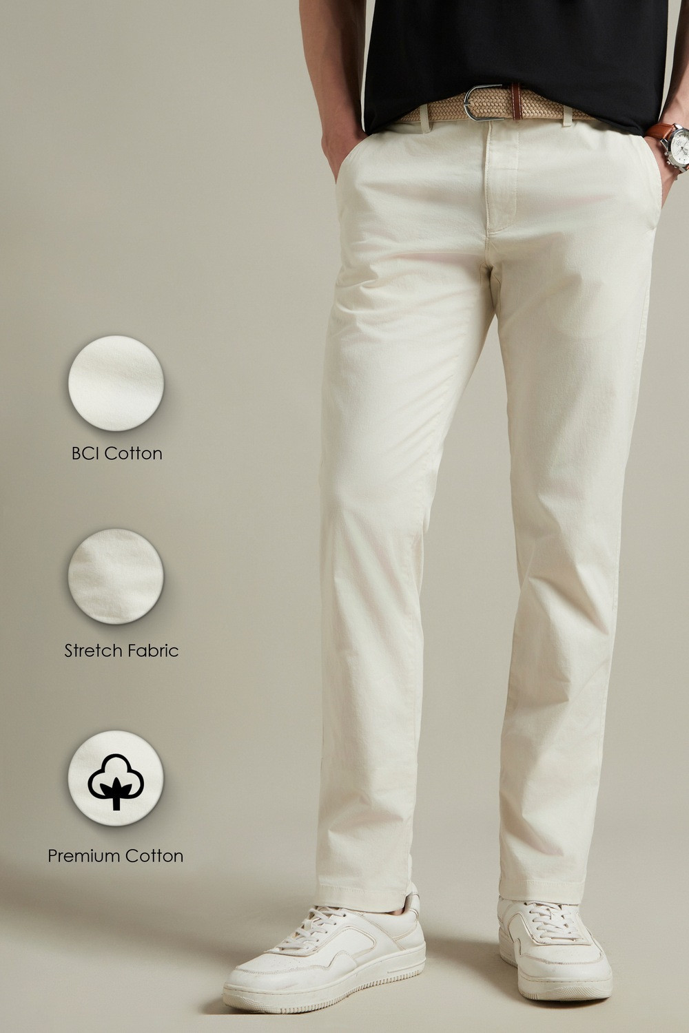 Image of LOUIS PHILIPPE Slim Fit Men White Trousers