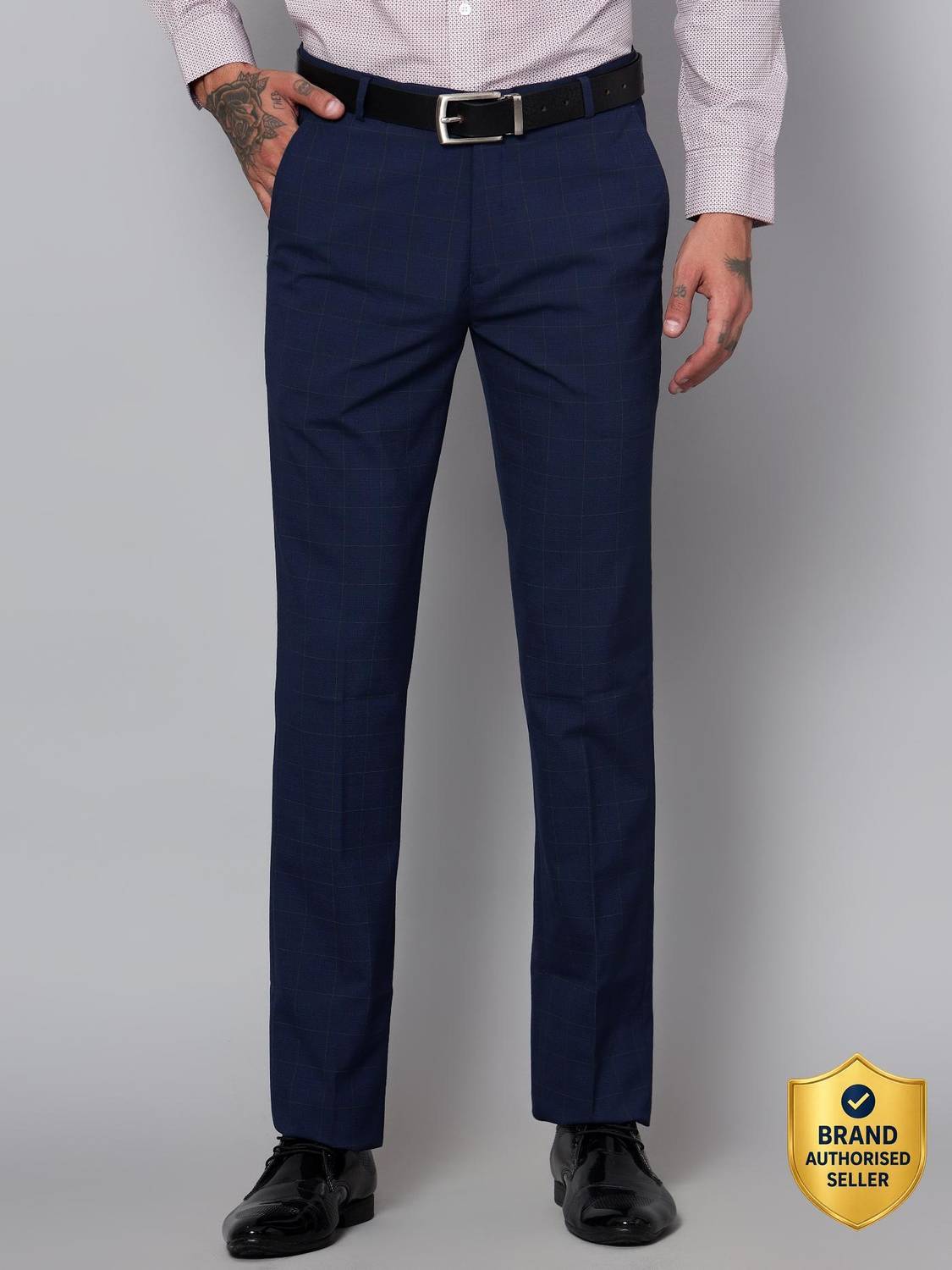 CANTABIL Men Regular Fit Dark Blue Polyester Trousers