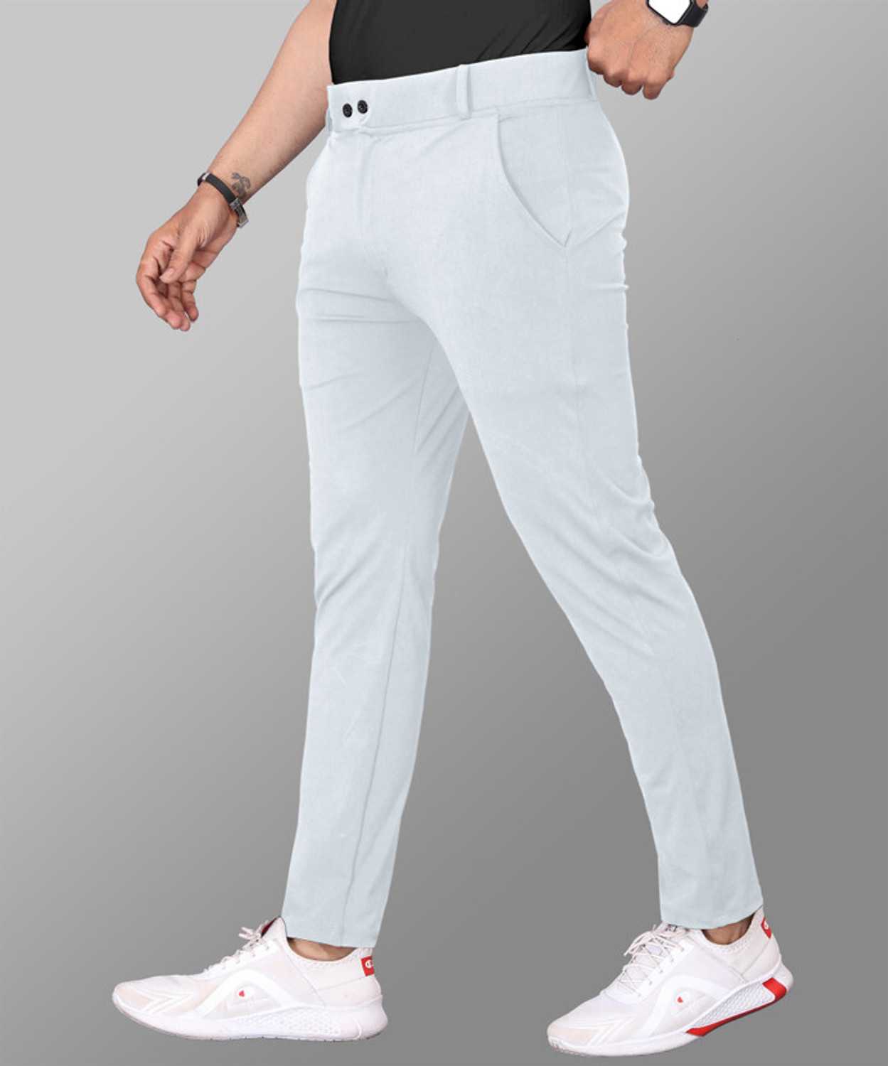 Image of RAFSON Regular Fit Men Cream Trousers