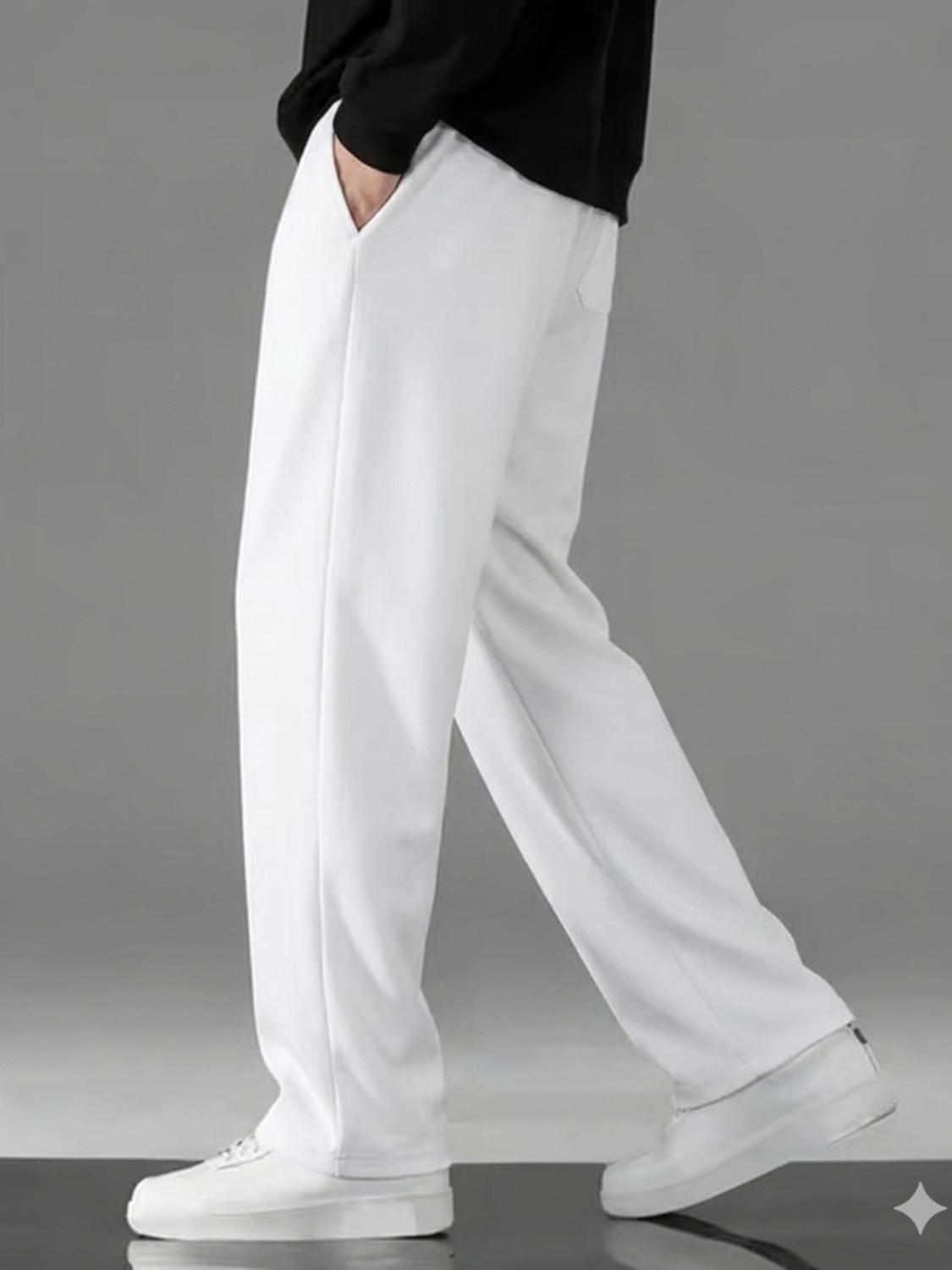Image of SAVAYO Loose Fit Men White Trousers