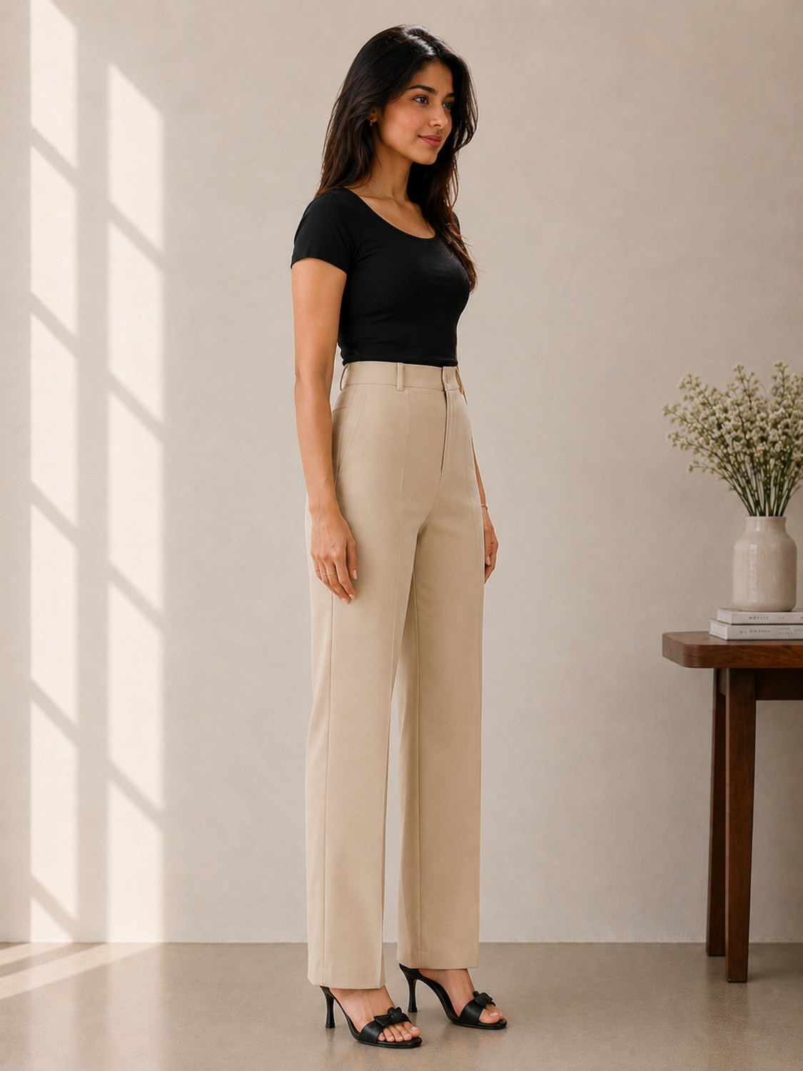 Image of KOTTY Regular Fit Women Beige Trousers