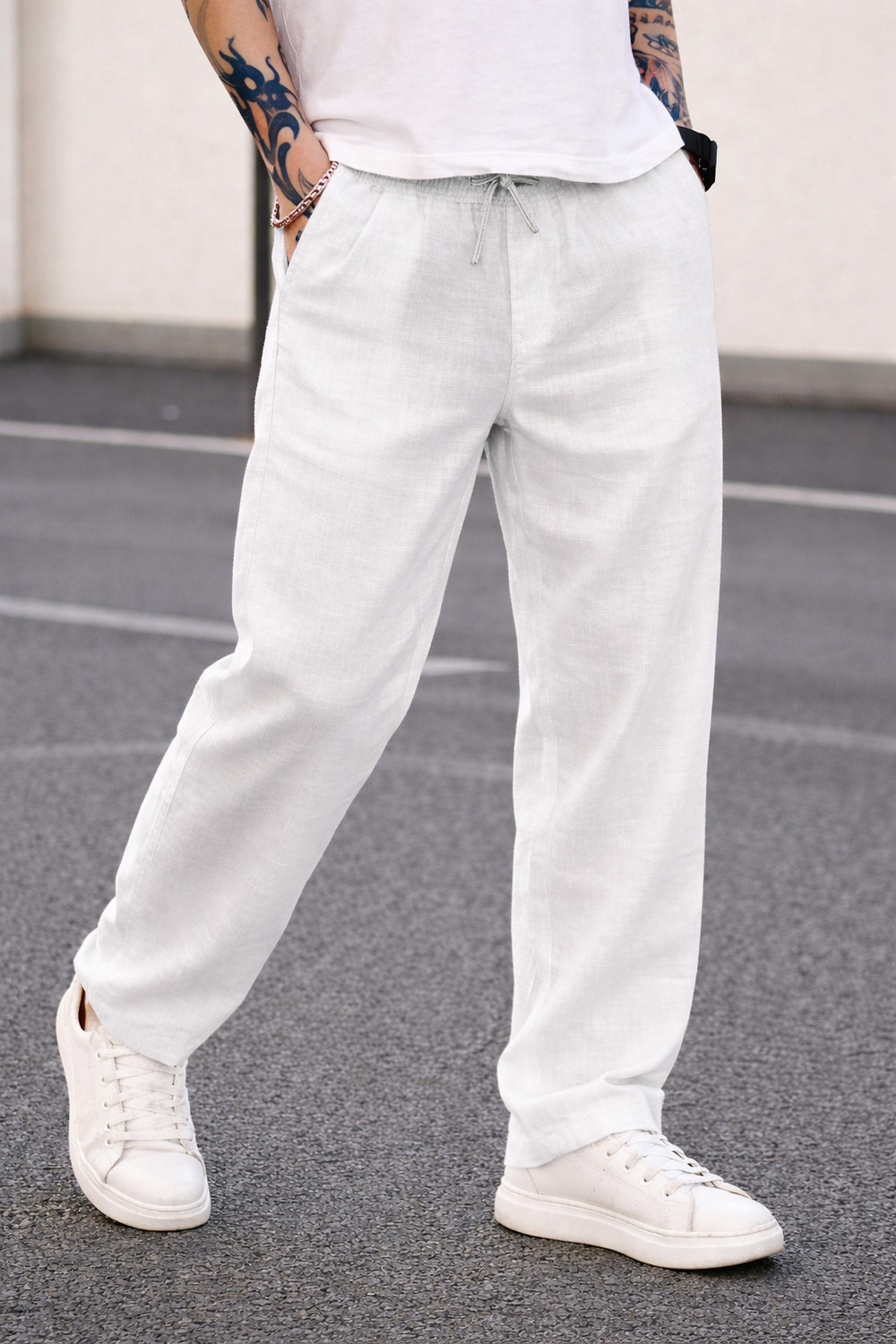 Image of MOTREX Slim Fit Men White Trousers