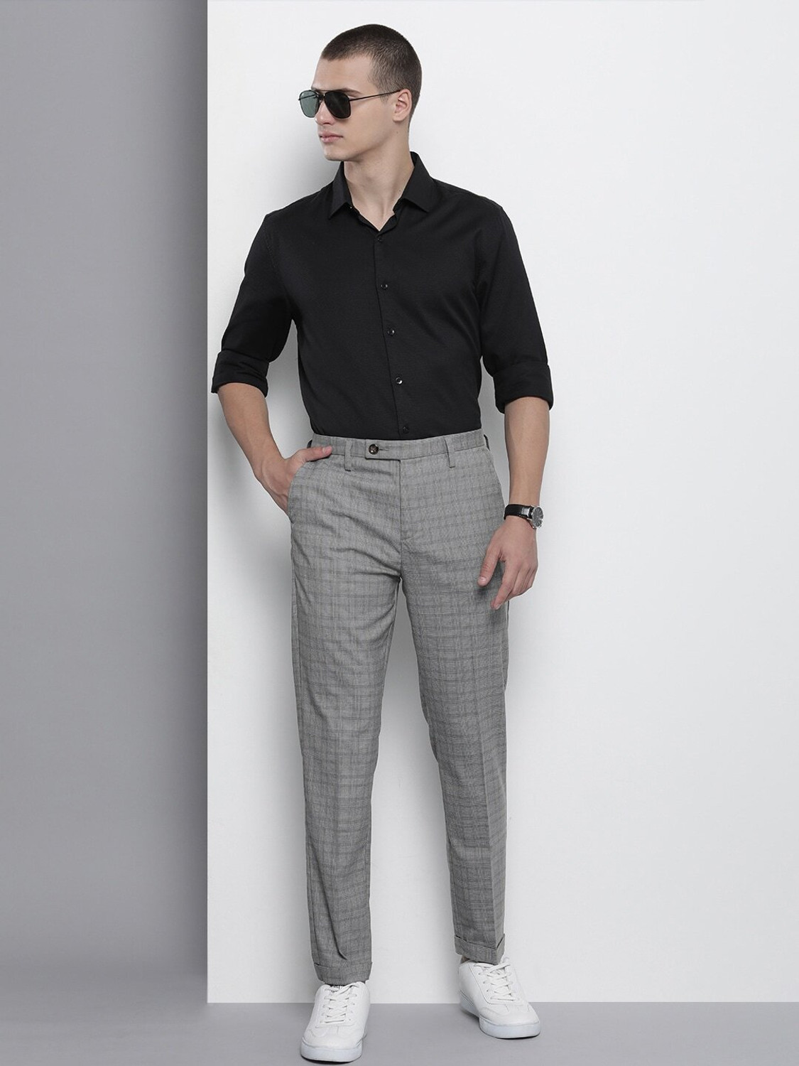 Image of The Indian Garage Co. Regular Fit Men Grey Trousers