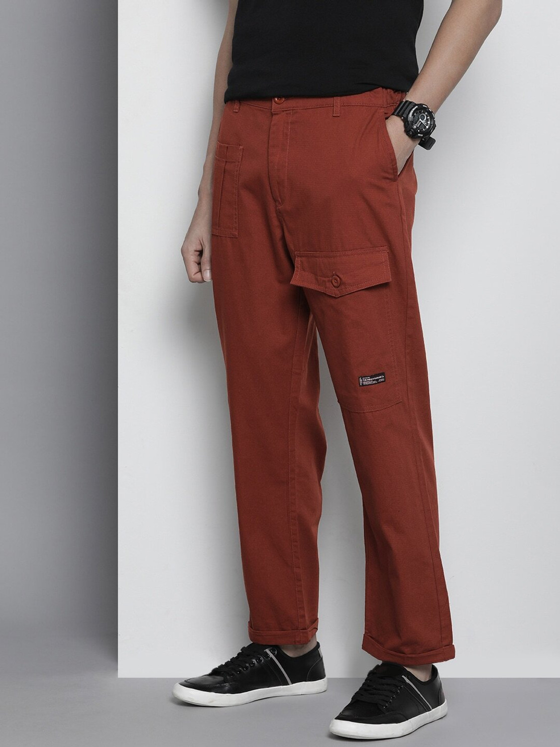 Image of The Indian Garage Co. Regular Fit Men Orange Trousers