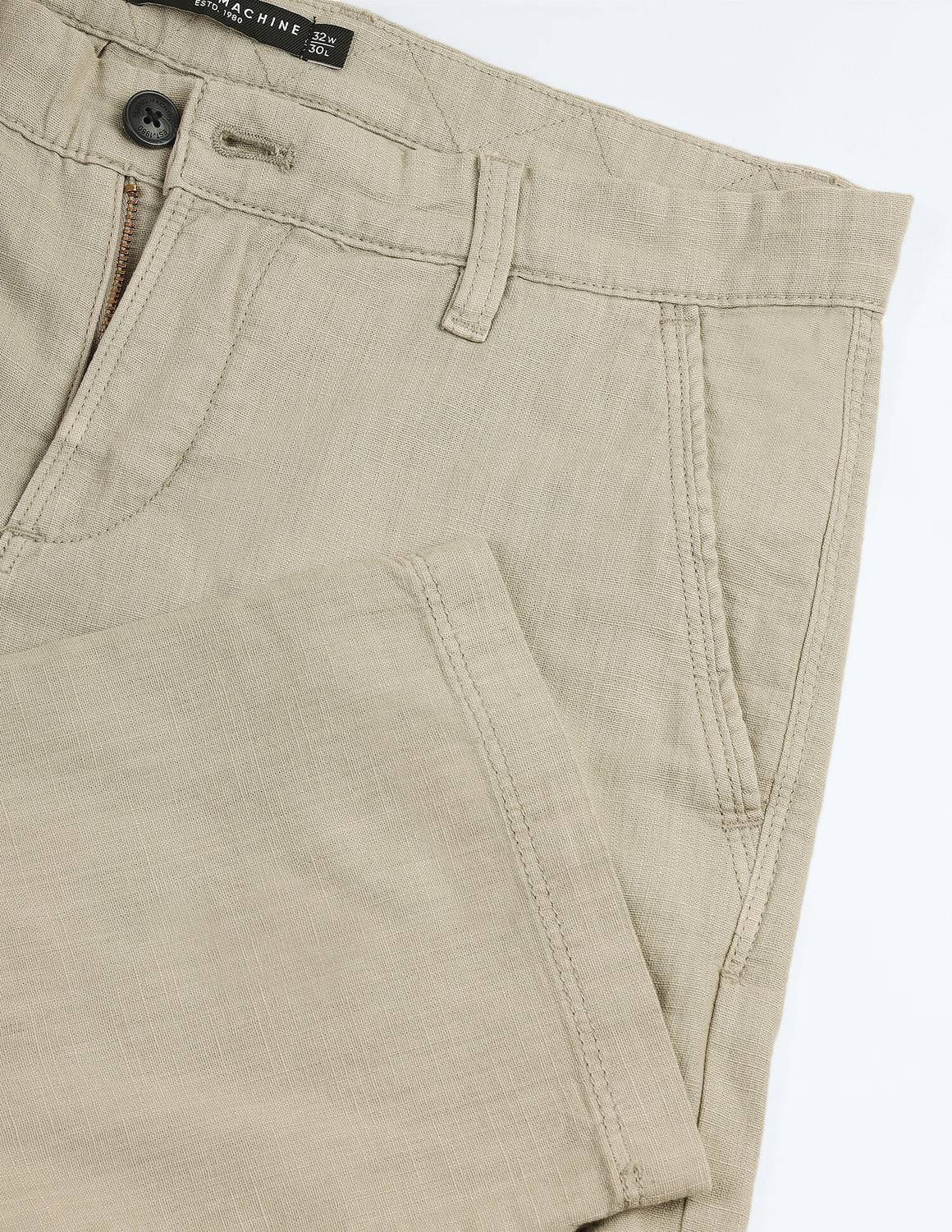 Men Regular Fit Beige Cotton Blend Trousers - Image 2