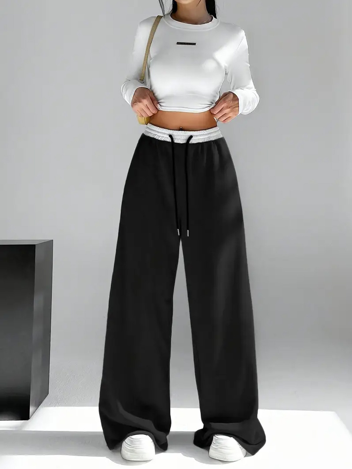 Image of stylebella Women Regular Fit Black Cotton Blend Trousers