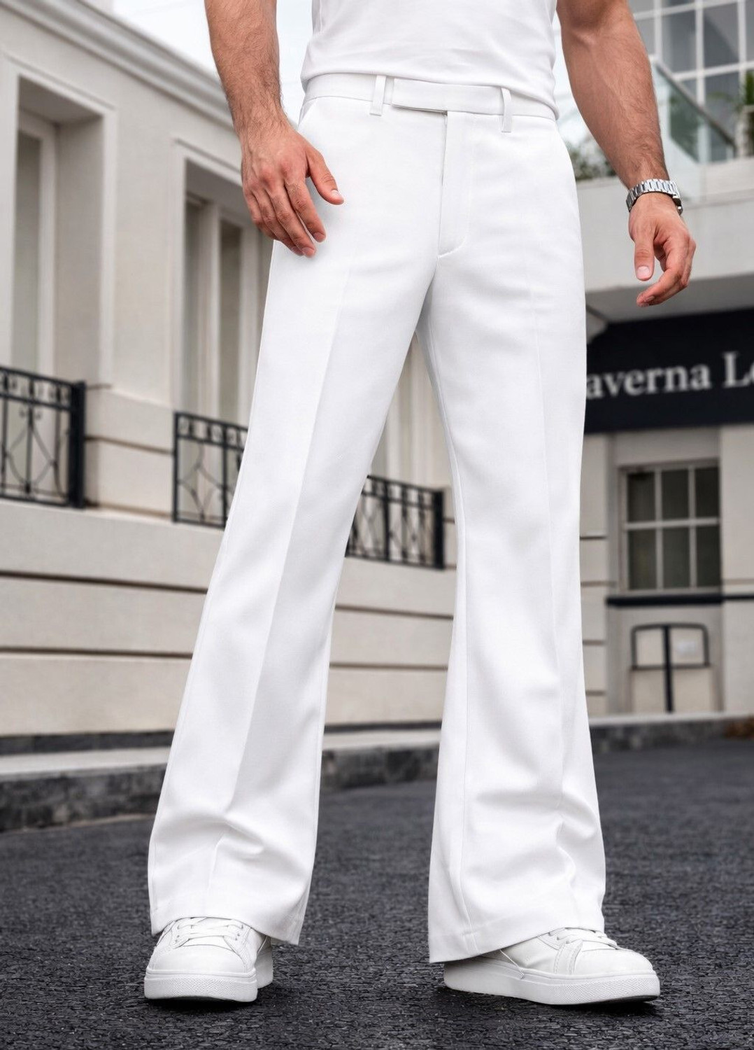 Image of Plus91 Flared Men White Trousers