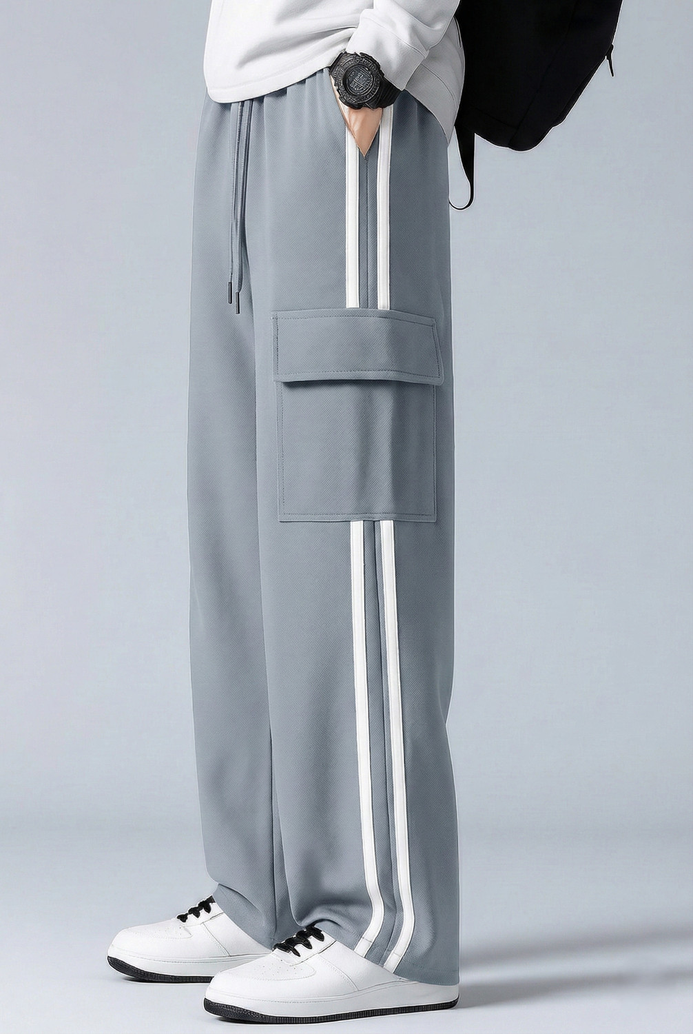 Image of COMBRAIDED Self Design Men Silver Track Pants