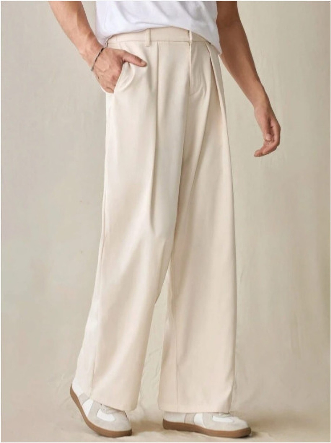 Image of Broadstar Straight Fit Men Beige Trousers