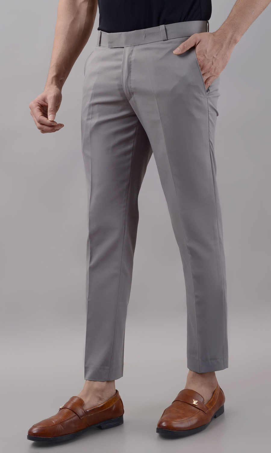 Image of VILLAIN Slim Fit Men Grey Trousers