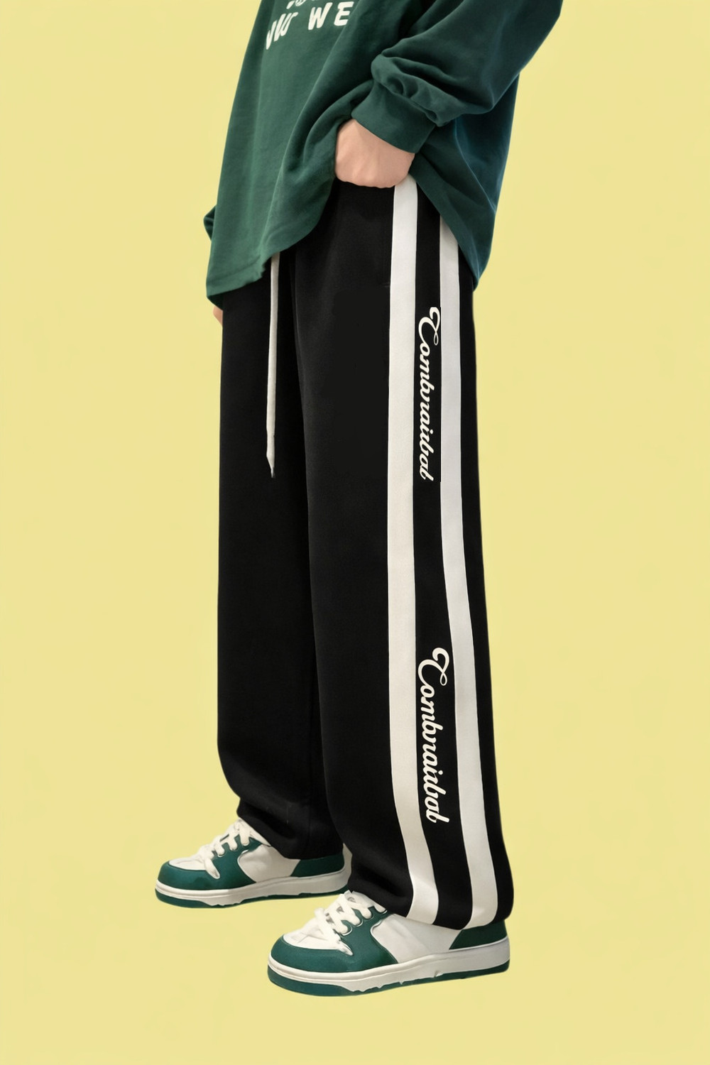 Image of COMBRAIDED Loose Fit Men Black, White Trousers