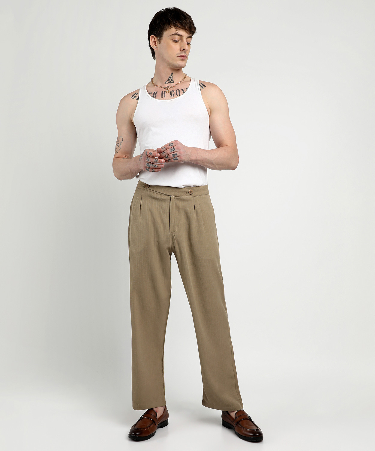 Image of CAHOOT Men Regular Fit Brown Polyester Trousers