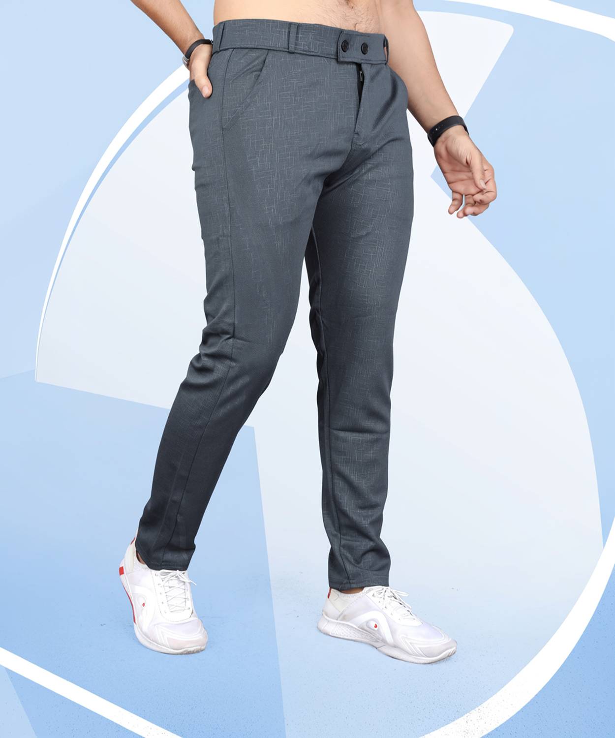 INDICLUB Men Slim Fit Grey Linen Blend Trousers