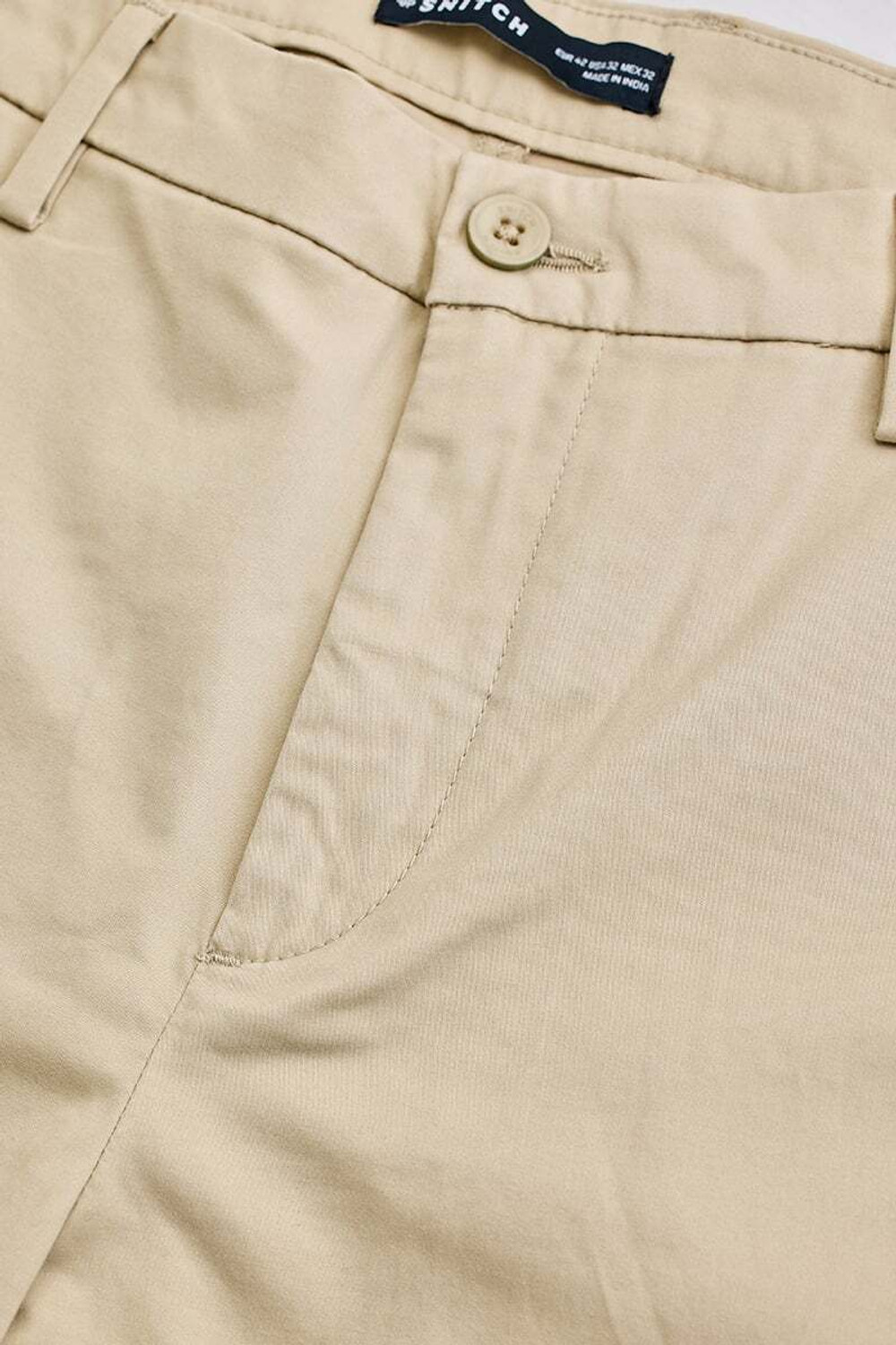 Image of Snitch Slim Fit Men Beige Trousers