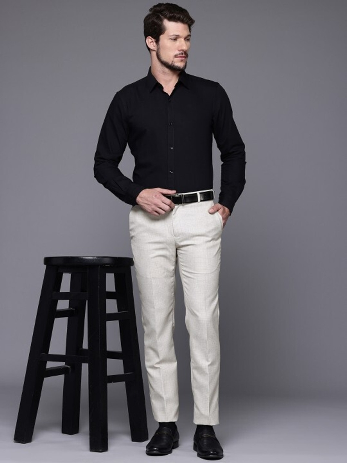 Image of Raymond Slim Fit Men Grey Trousers