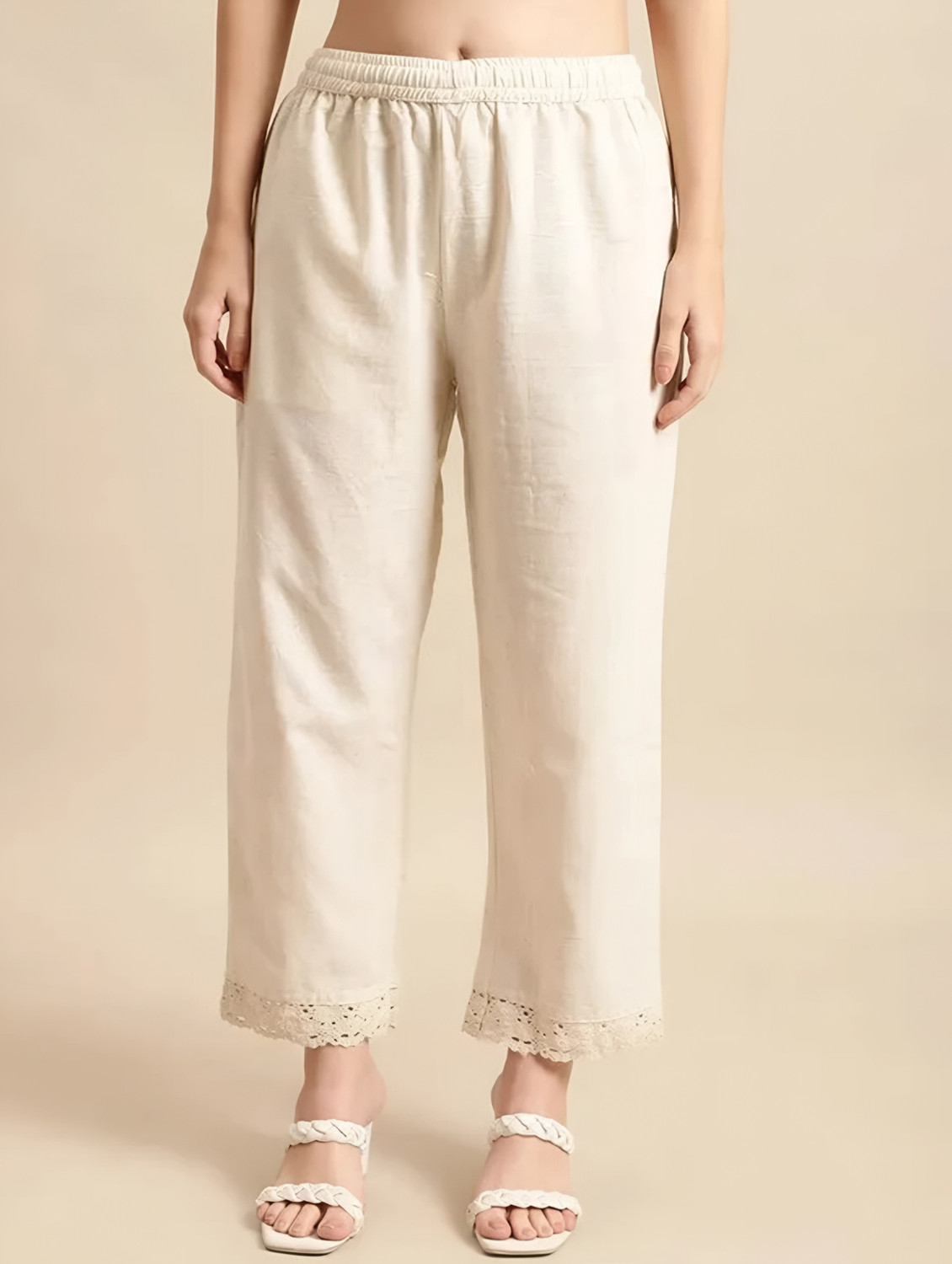 Image of Hunaiza Loose Fit Women Cream Trousers