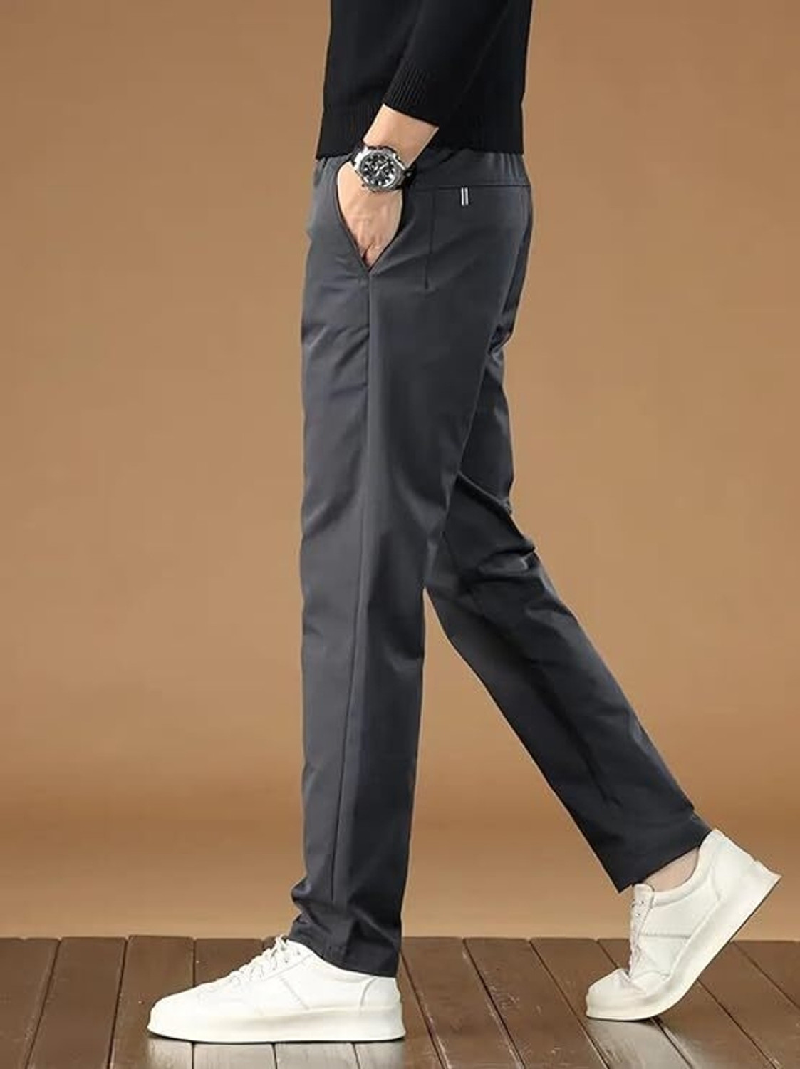 Image of POSHAX Regular Fit Men Grey Trousers