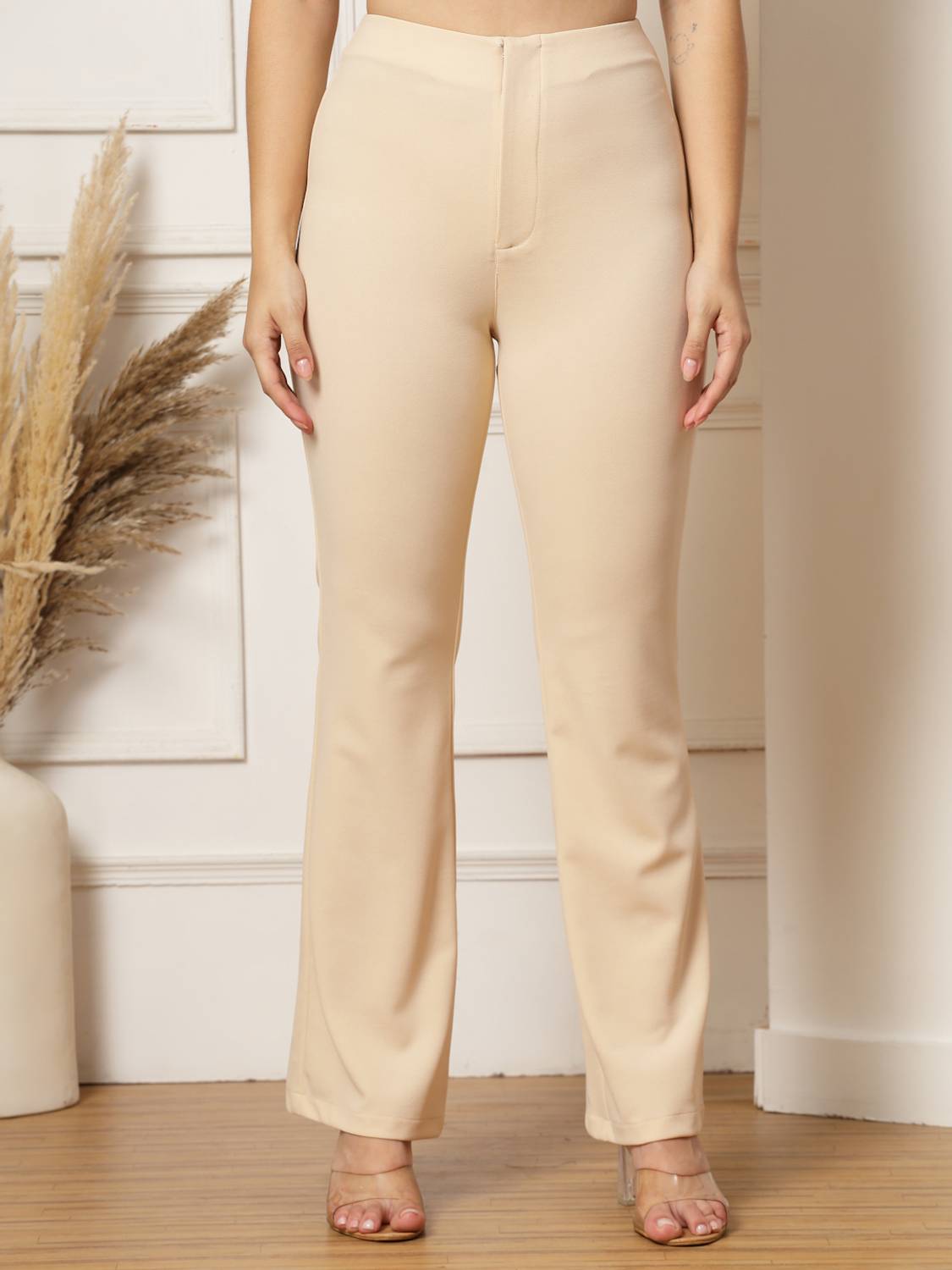 AAYU Regular Fit Women Cream Trousers