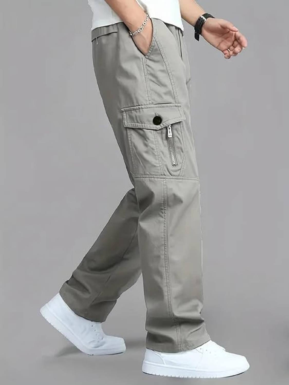 DWIDEN Men's Grey Loose Fit Trousers - Image 1