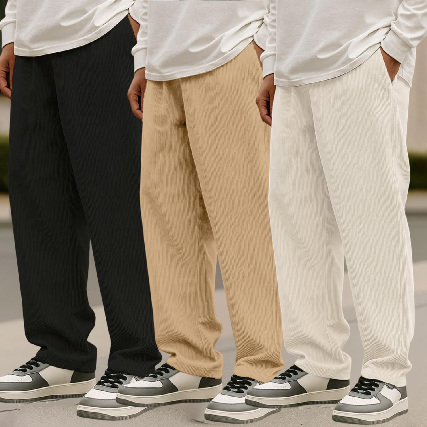 METRONAUT Solid Men Beige, Black, White Track Pants