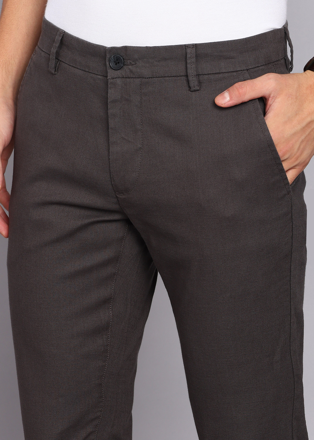 Image of Arrow Sport Slim Fit Men Brown Trousers