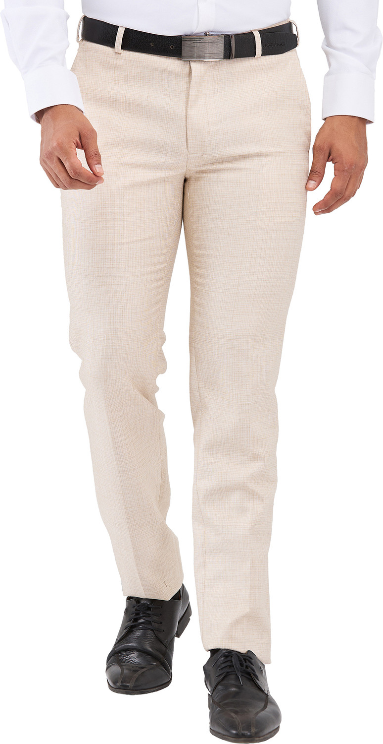 Image of Raymond Slim Fit Men Beige Trousers