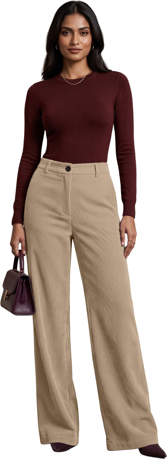 Image of Klossy Regular Fit Women Cream Trousers