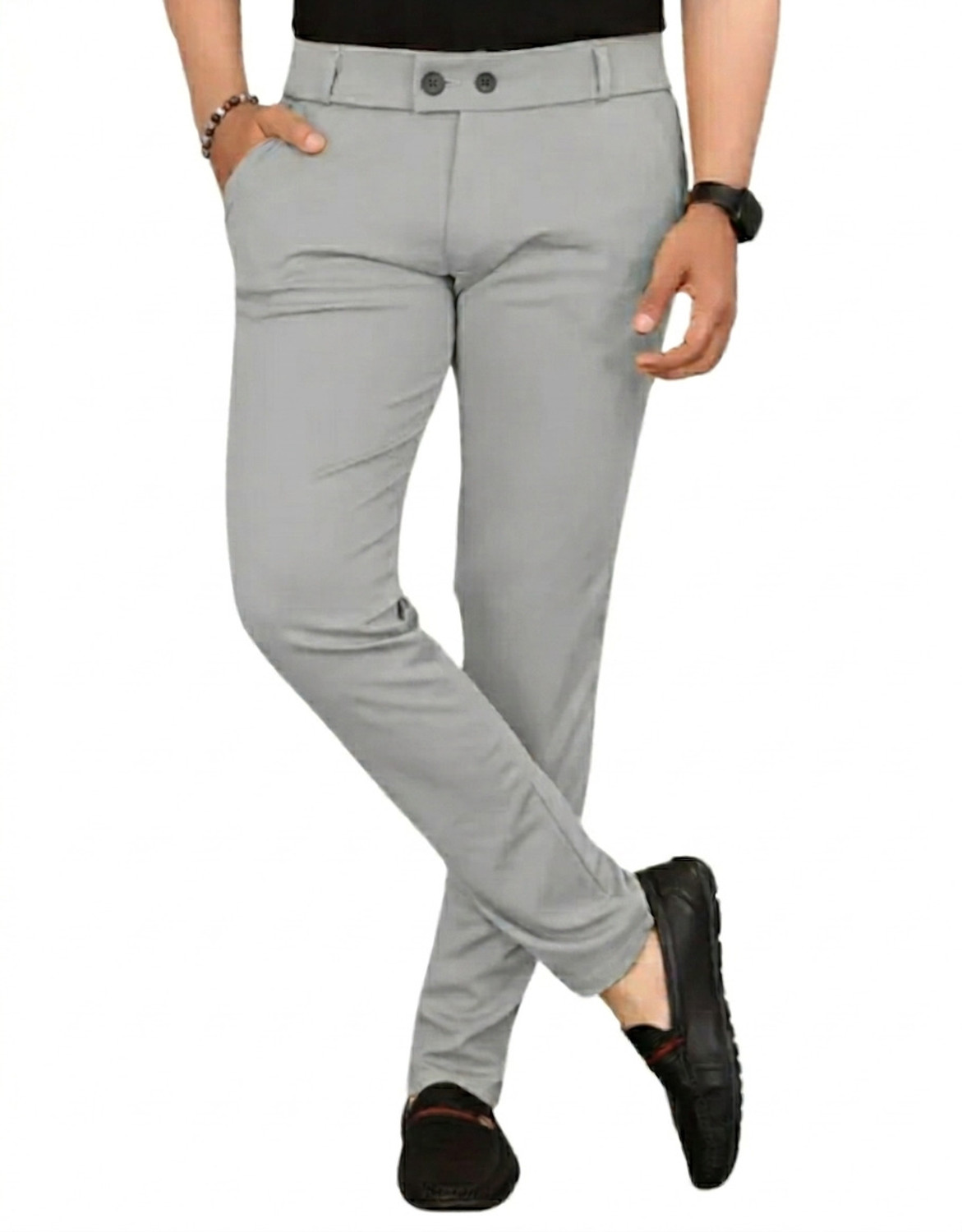 Image of TheMutedThreads Slim Fit Men Grey, Black Trousers