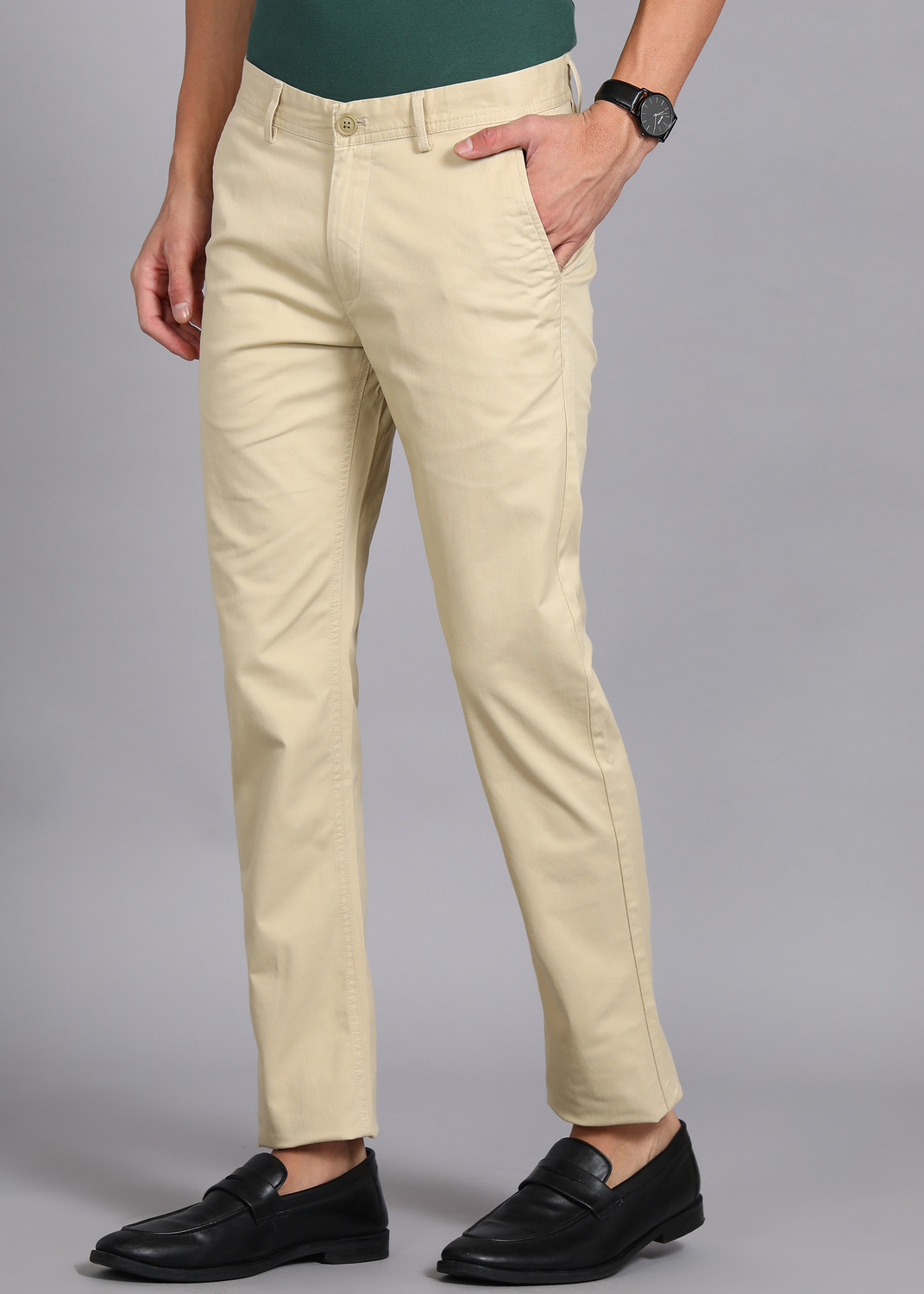 Image of PETER ENGLAND Regular Fit Men Cream Trousers
