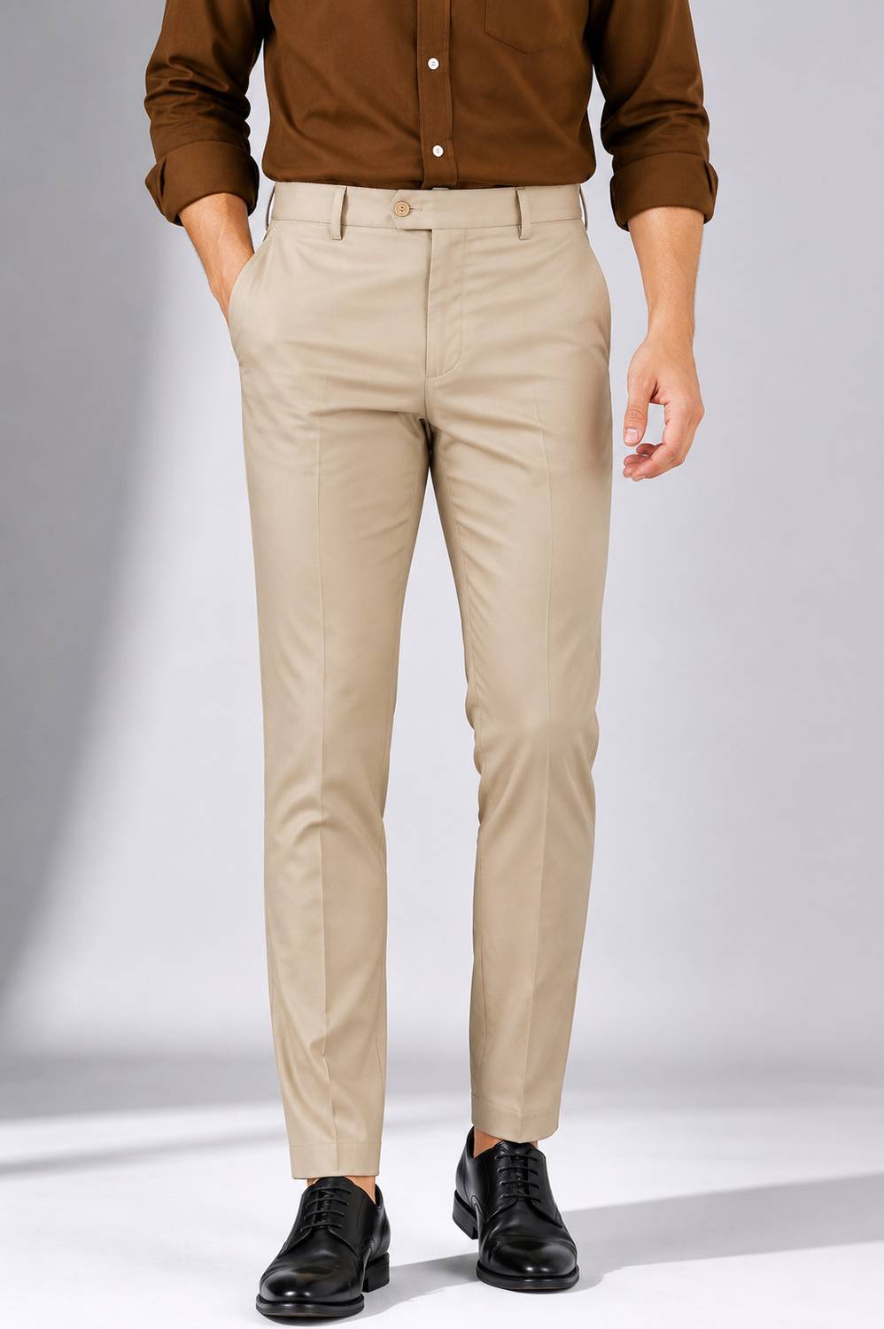 AKAYAAPPARELS Straight Fit Men Beige Trousers