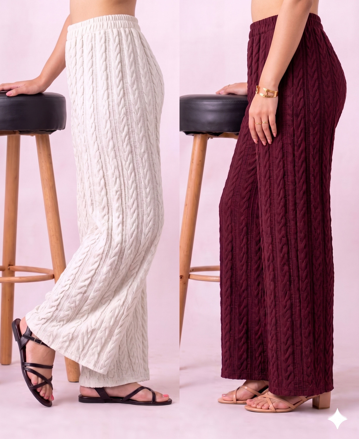 Image of SHIFAFASHIONN Straight Fit, Loose Fit Women White, Maroon Trousers