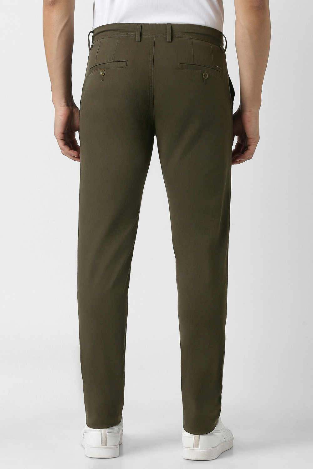 Image of PETER ENGLAND Men Slim Fit Green Cotton Blend Trousers