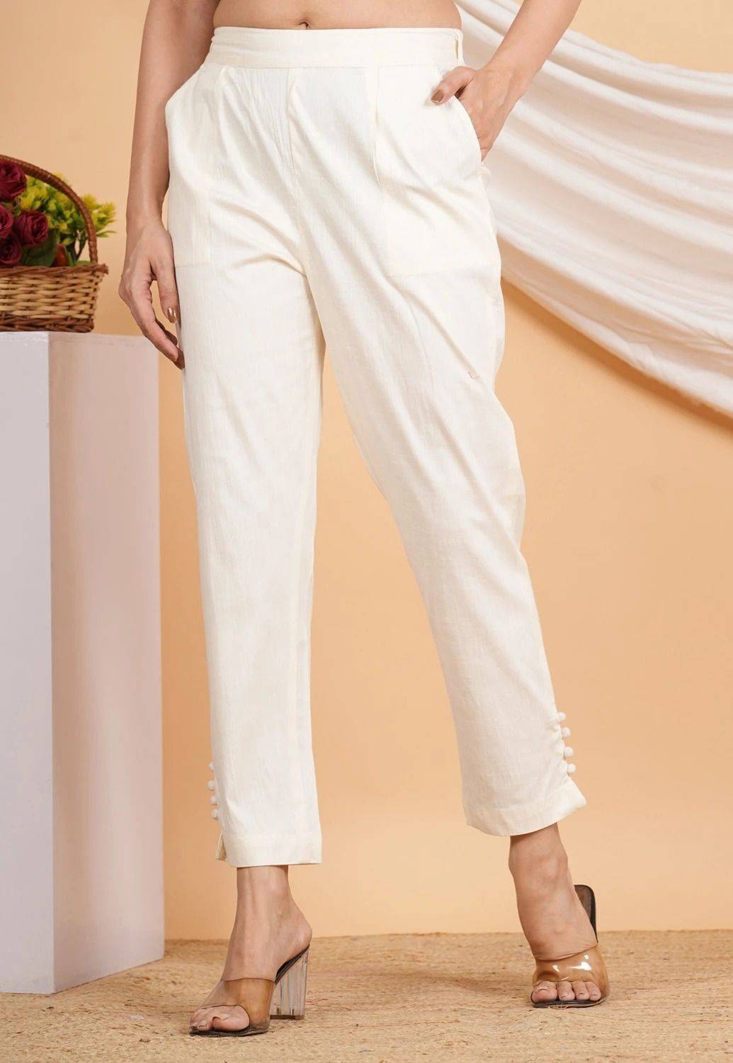 IKRASS Straight Fit Women White Trousers