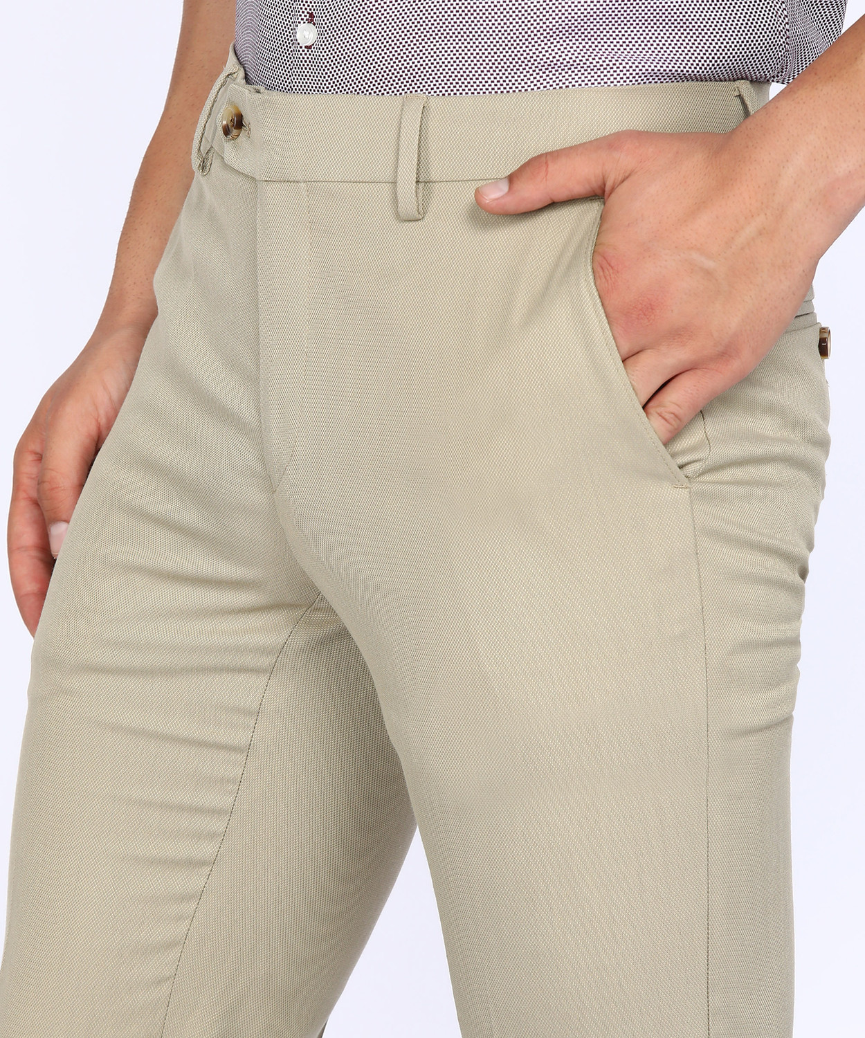 Image of PETER ENGLAND Slim Fit Men Beige Trousers