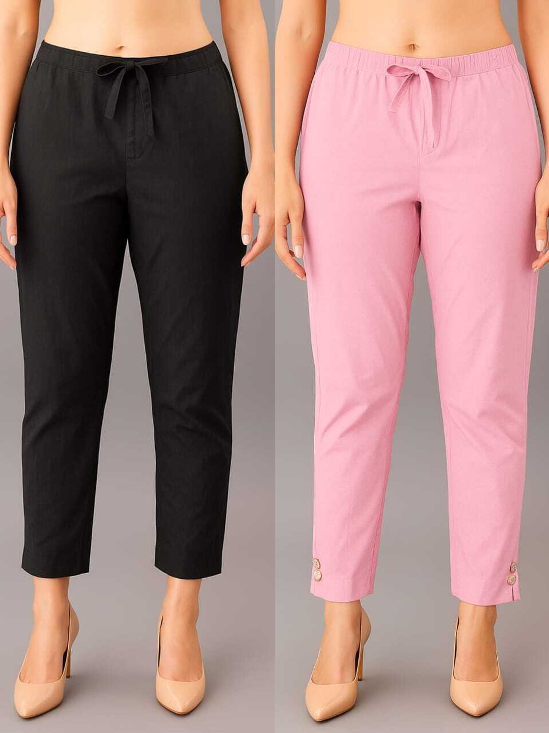 Image of FERIHA Slim Fit Women Pink, Black Trousers
