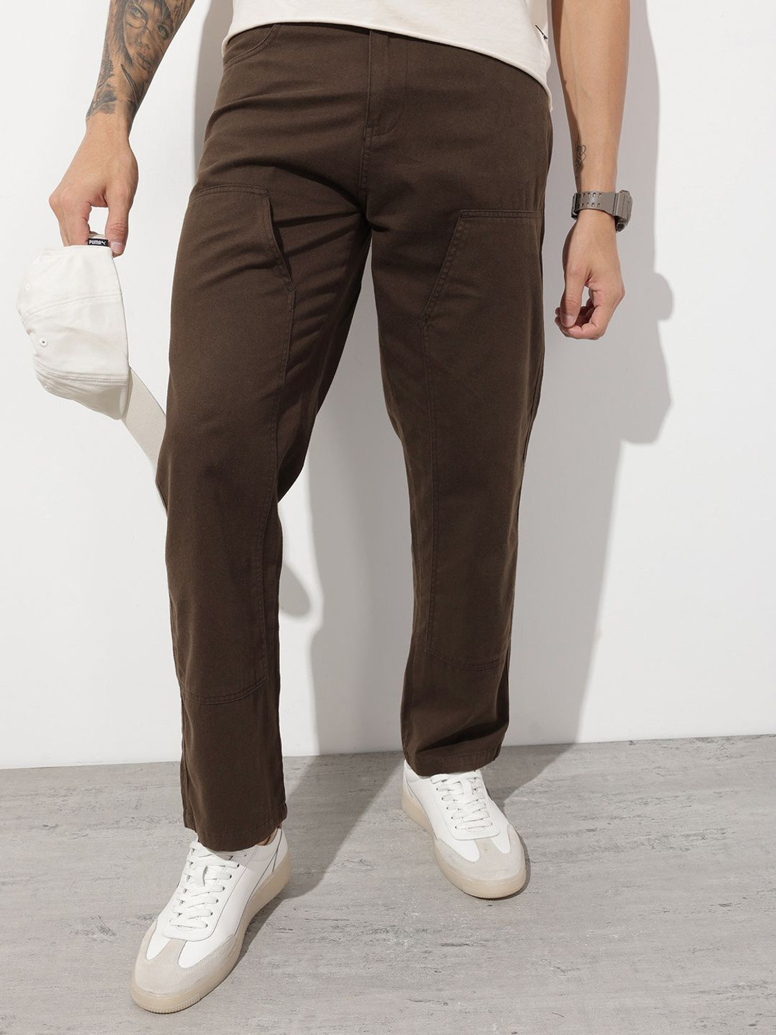 Image of Roadster Straight Fit Men Brown Trousers