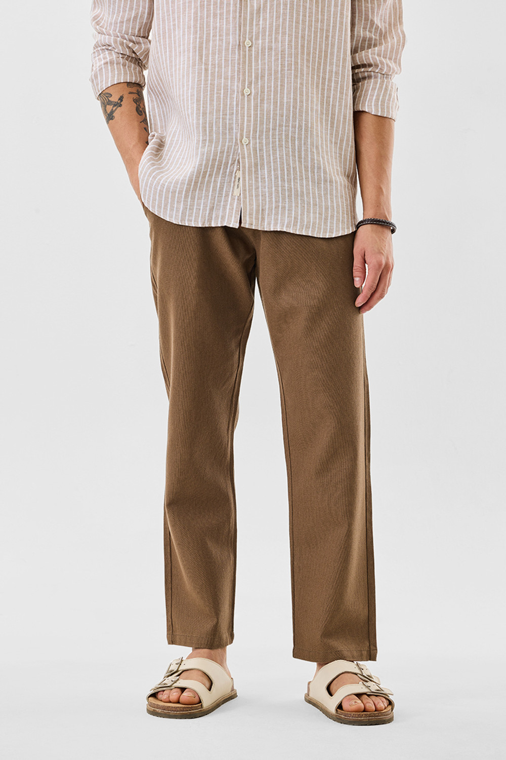 Image of Snitch Regular Fit Men Brown Trousers