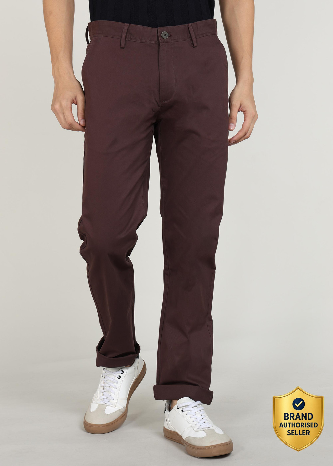 Image of PETER ENGLAND Slim Fit Men Brown Trousers