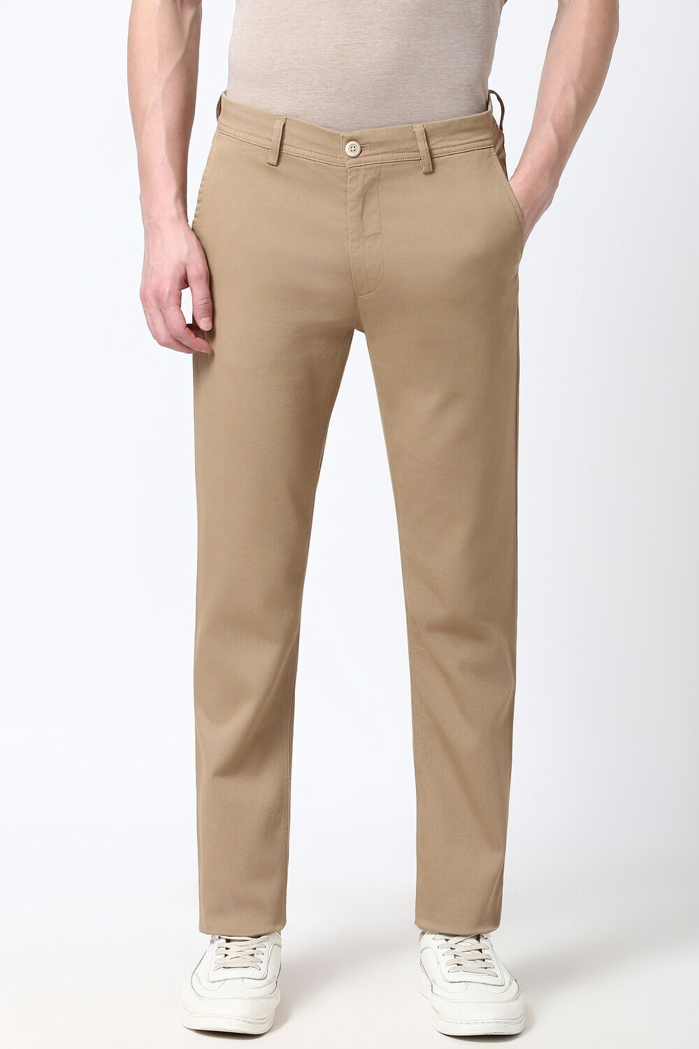Image of PETER ENGLAND Slim Fit Men Beige Trousers