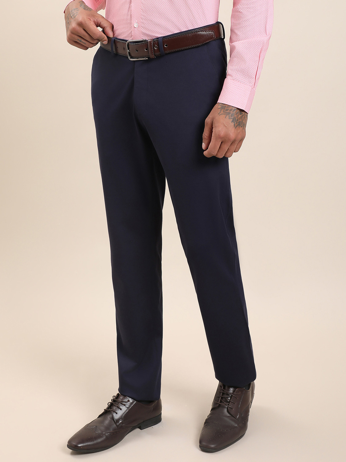 Image of TURTLE Slim Fit Men Blue Trousers