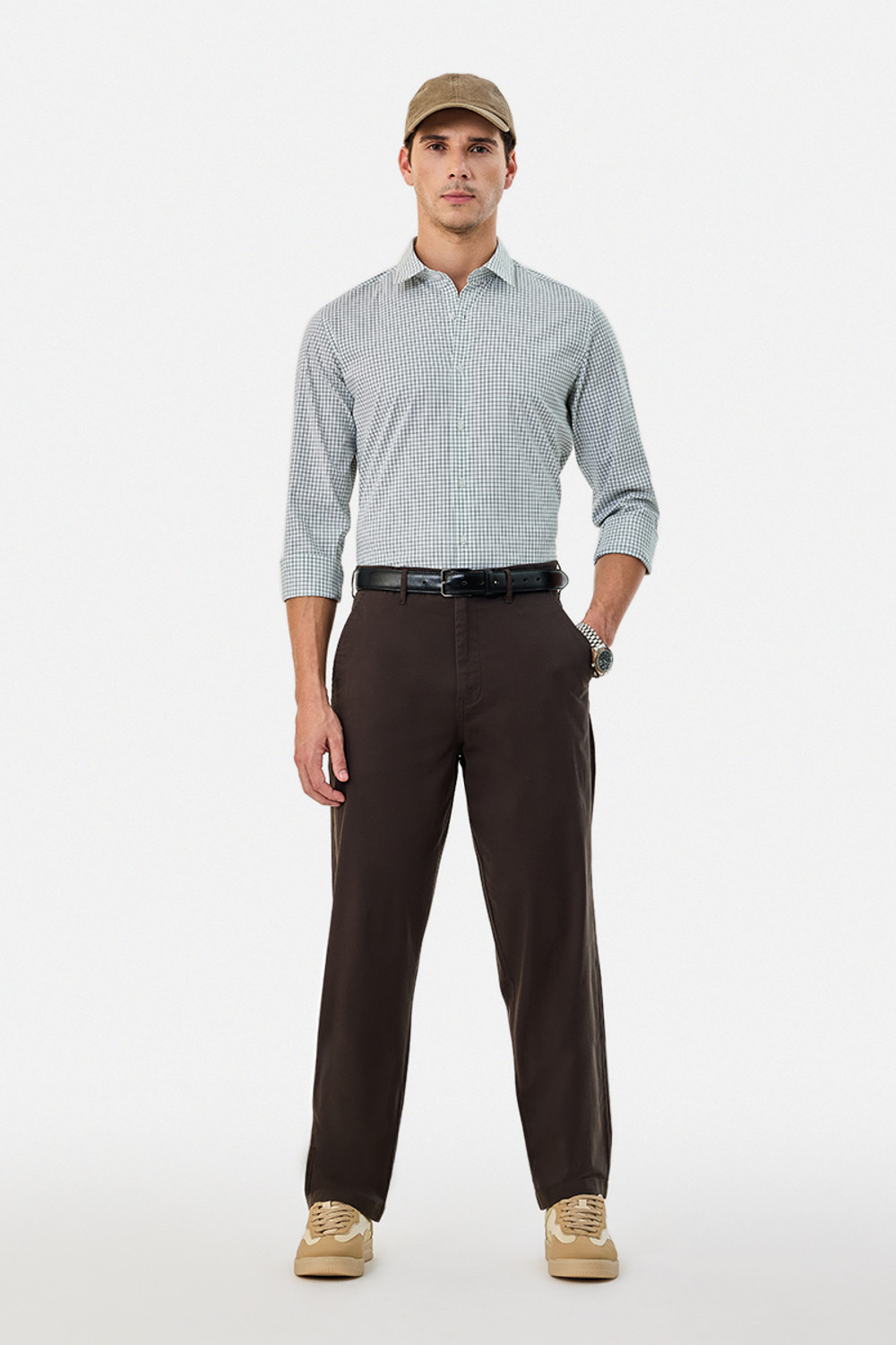 Image of Snitch Straight Fit Men Brown Trousers