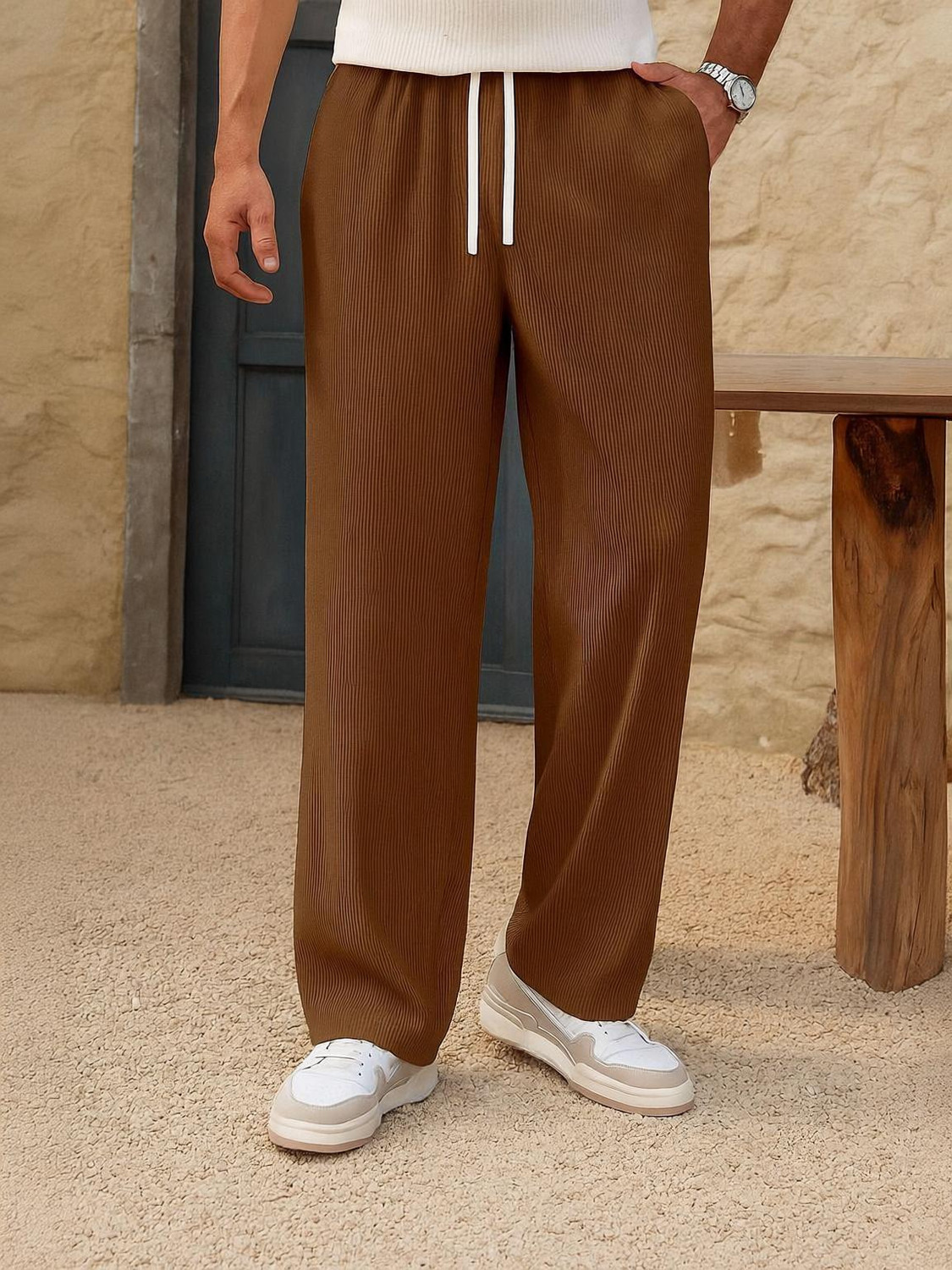 Image of Fabflee Regular Fit Men Brown Trousers