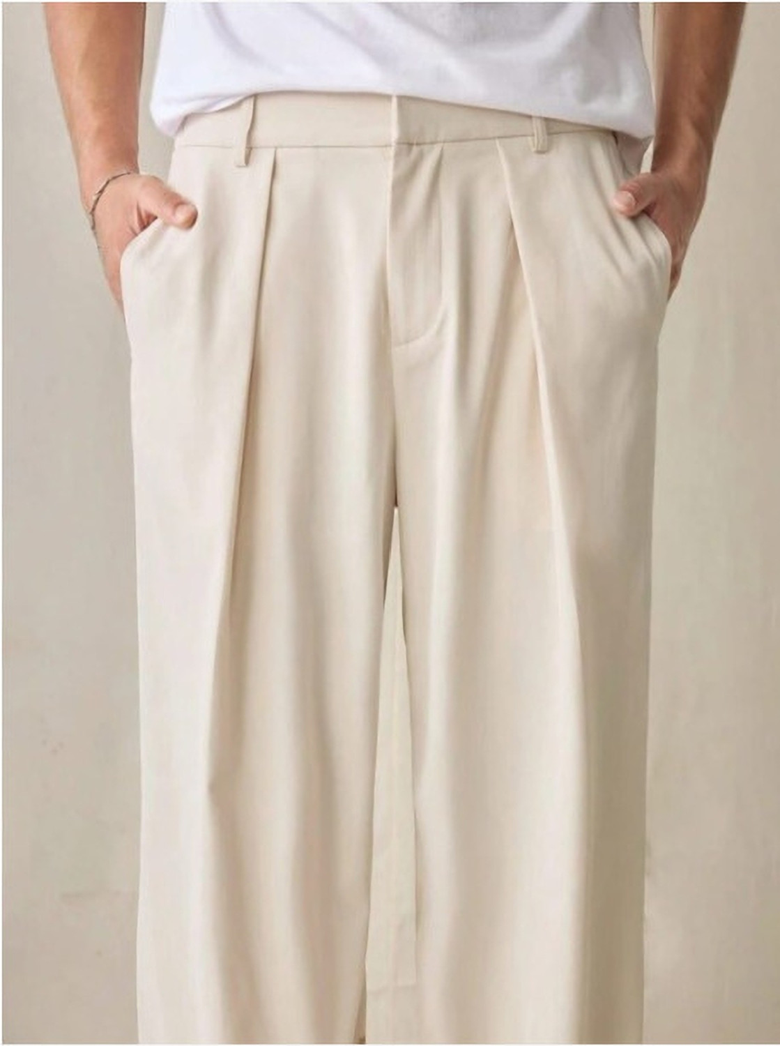 Image of Broadstar Straight Fit Men Beige Trousers