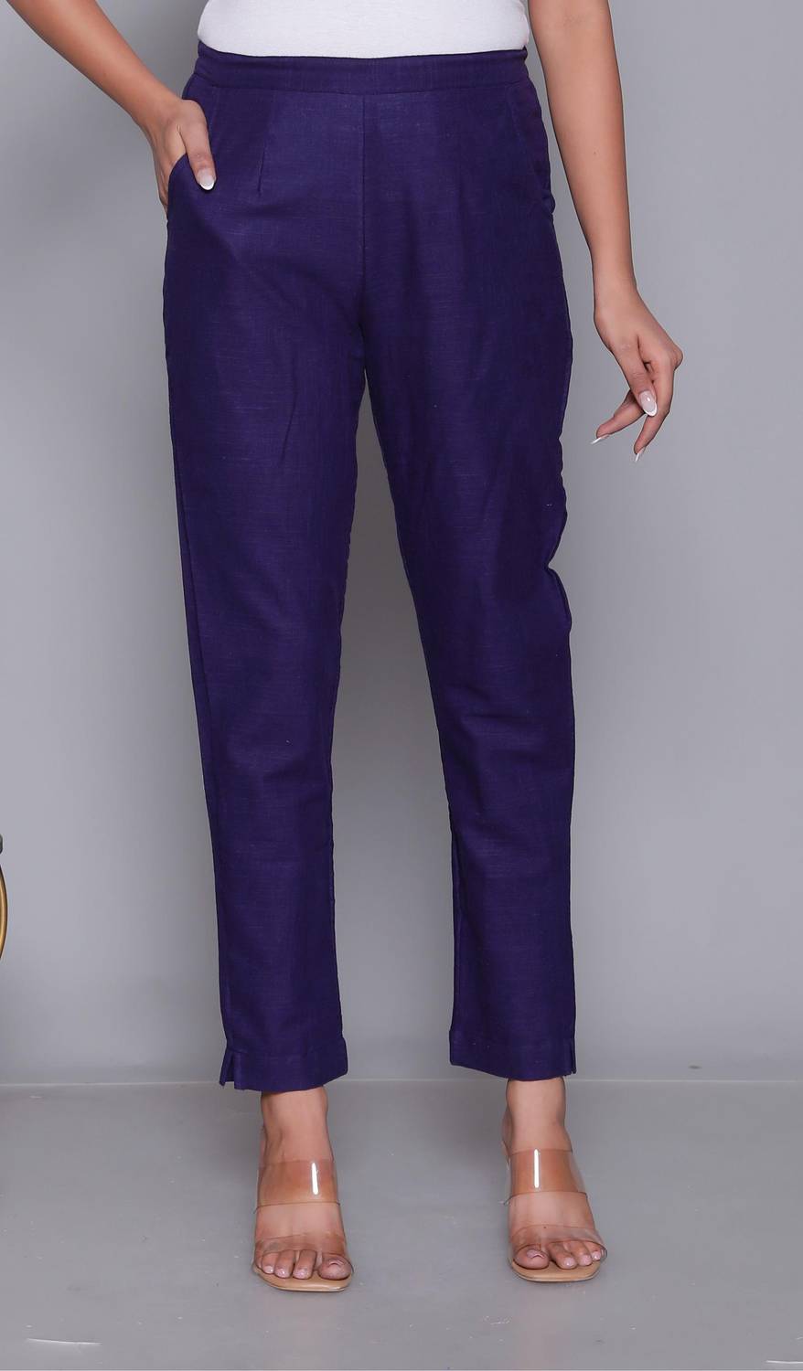 AAVONI Straight Fit Women Dark Blue Trousers
