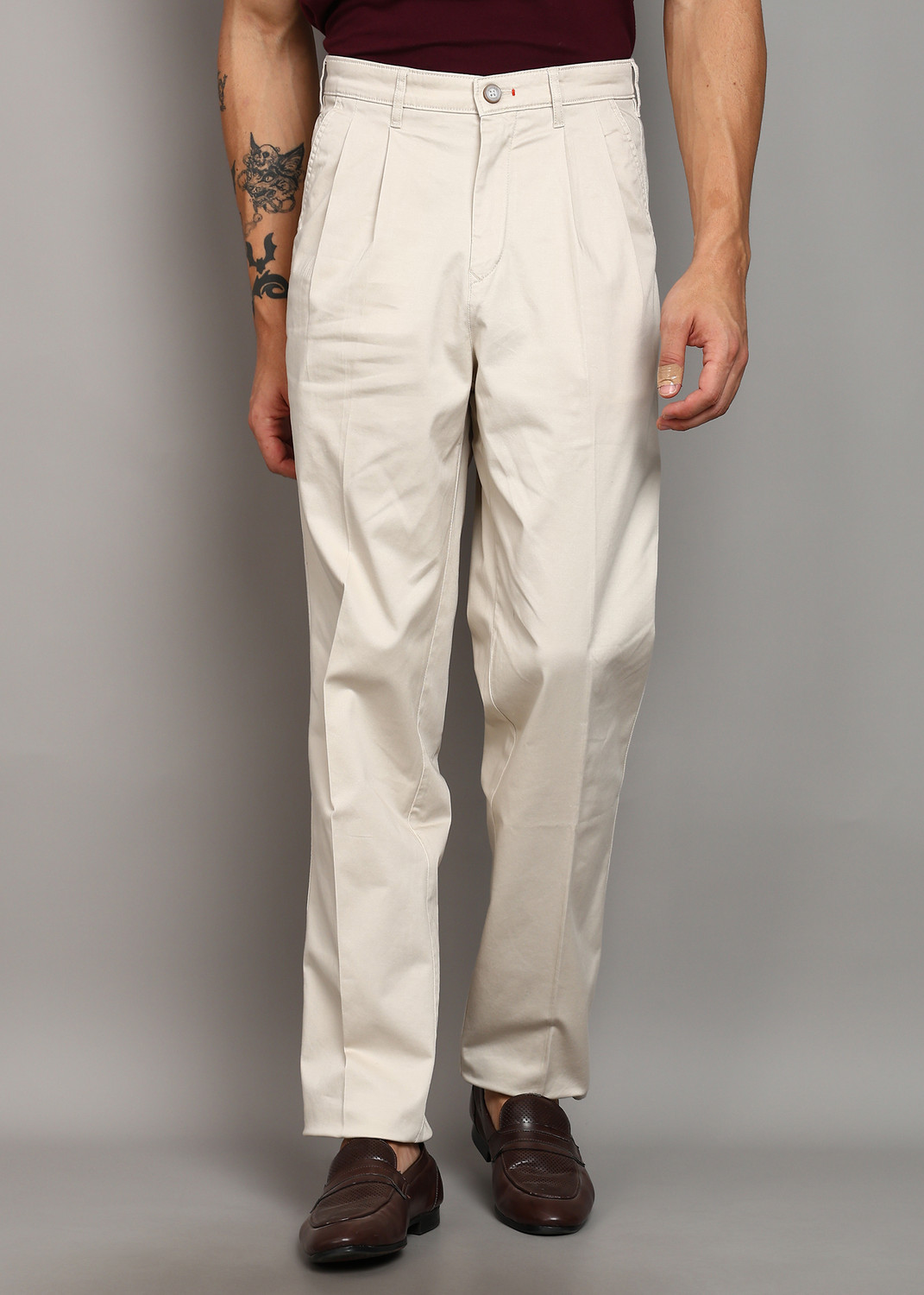 Image of KILLER Men Athletic Fit Cream Cotton Blend Trousers