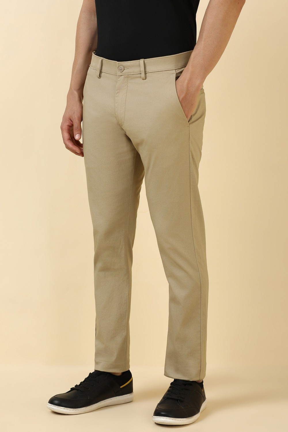 Image of Allen Solly Slim Fit Men Beige Trousers