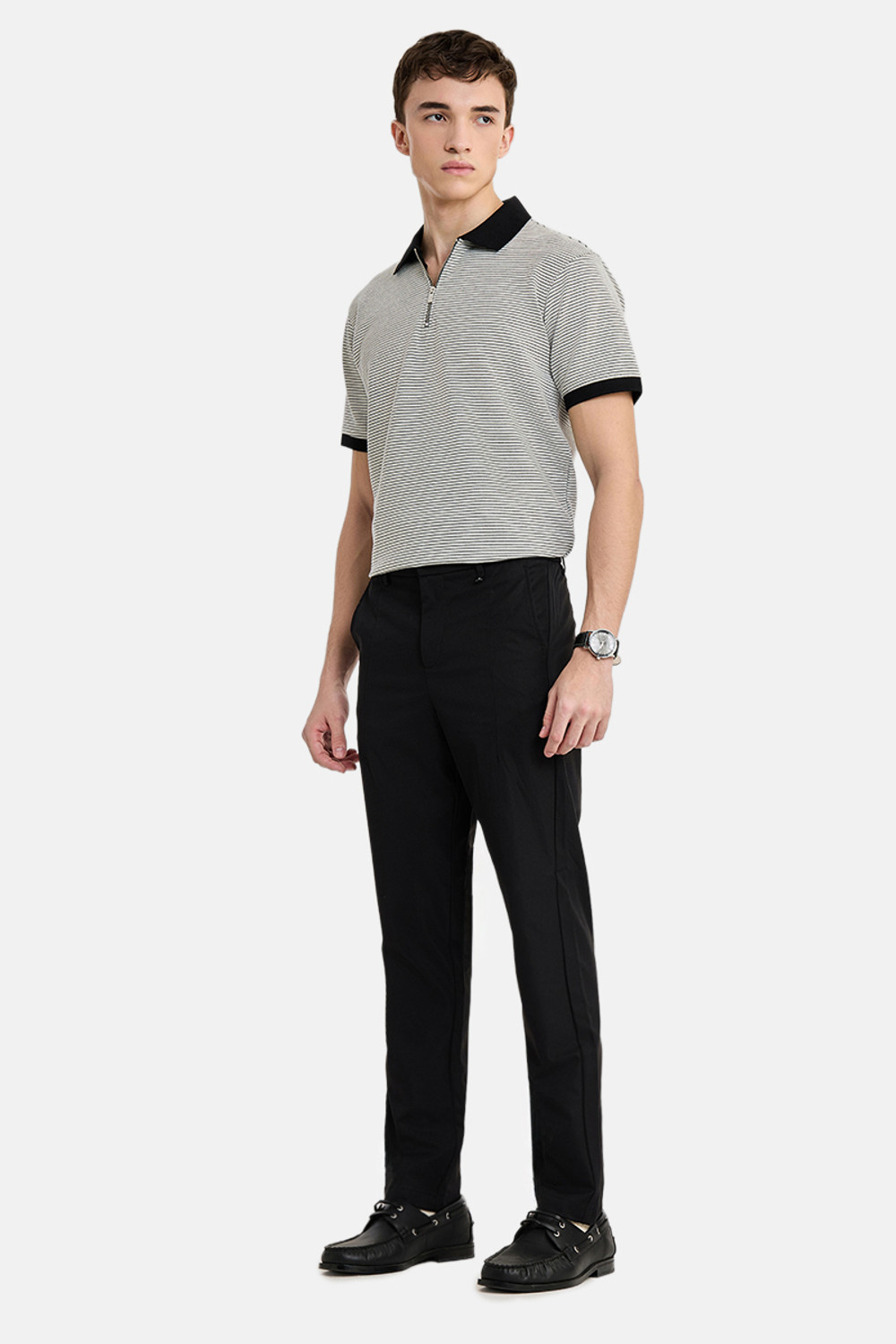 Image of Snitch Men Slim Fit Black Polyester Trousers