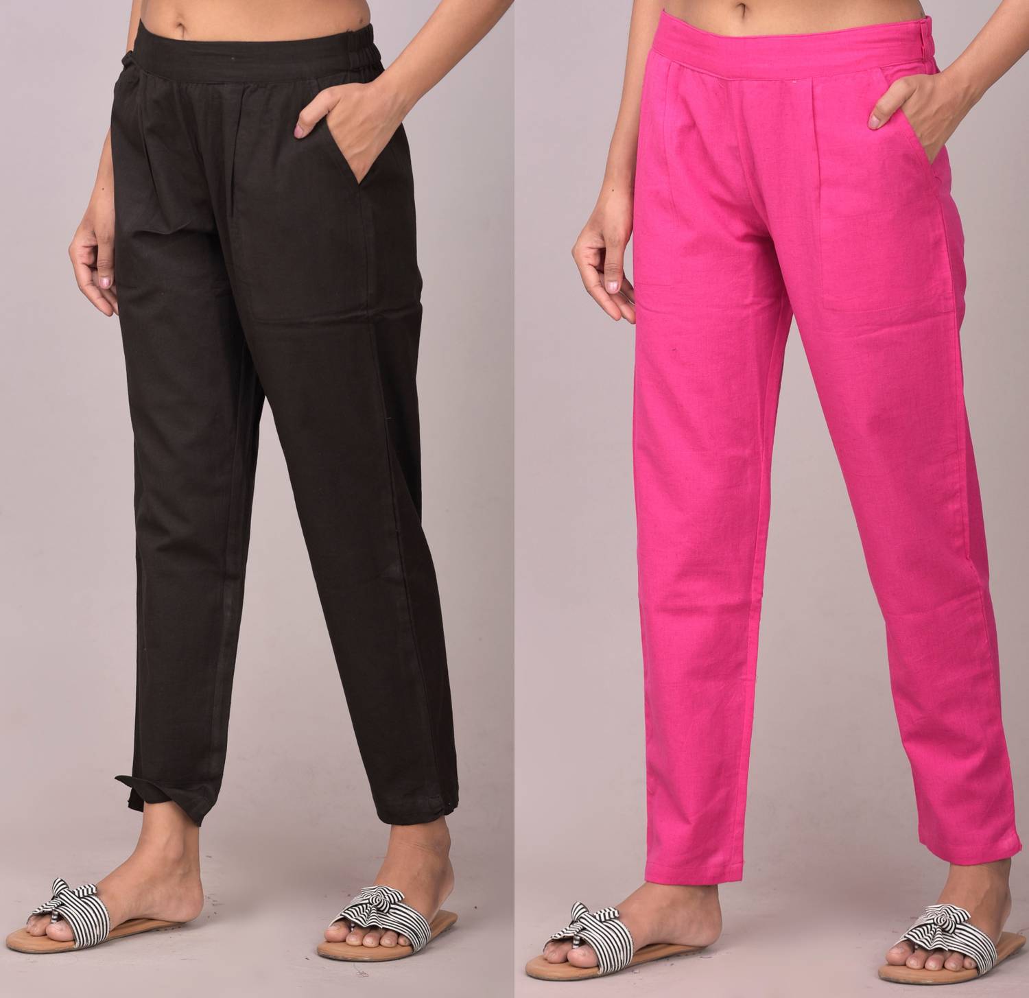 Tanusiya Regular Fit Women Black, Pink Trousers